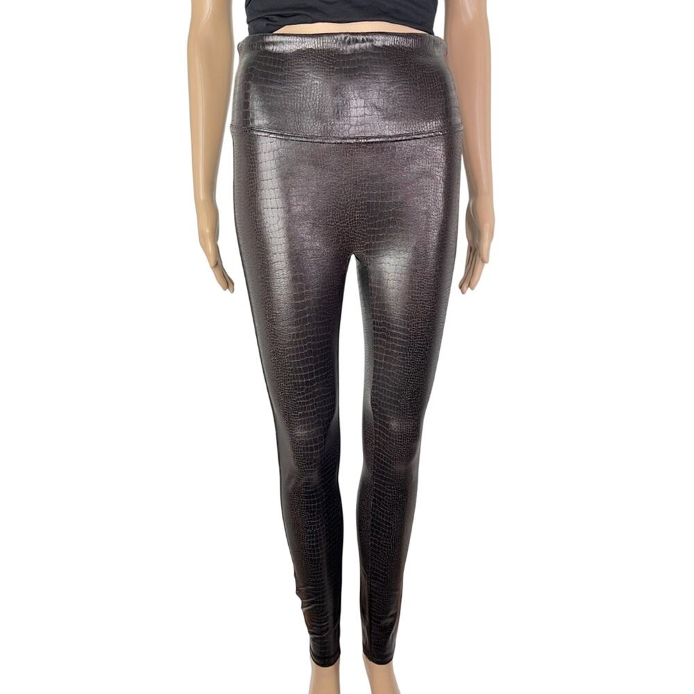 Spanx Women's Faux Leather Croc Shine Brown Leggings